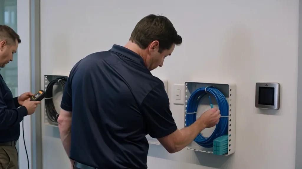 IT specialists installing business technology — illustrative film