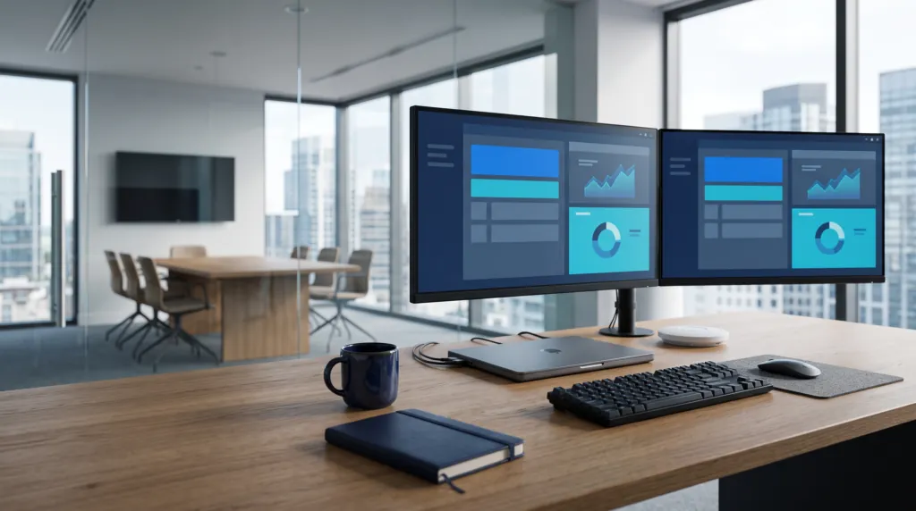 Illustrative connected business workspace