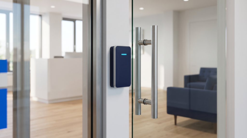 Illustrative office entrance with contactless access
